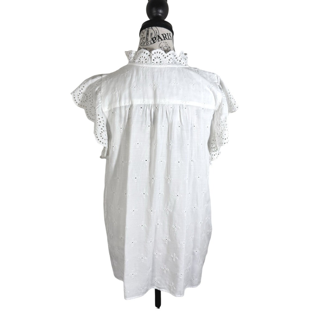LOFT Women Large White Eyelet Embroidered Flutter Sleeve Tunic Top Boho L Summer - Picture 3 of 7
